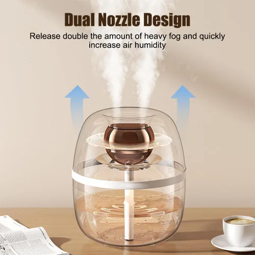 Vista 3 de Humidificador, humidificador de escritorio silencioso de niebla fría USB de 3 litros con luz nocturna y boquilla doble giratoria de 360° de 20 horas