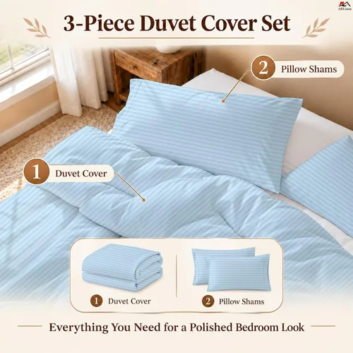 Vista 22 de ARlinen Juego de funda de edredón de tamaño individual, 100% algodón egipcio, juego de ropa de cama de 3 piezas con cierre de cremallera, incluye 1