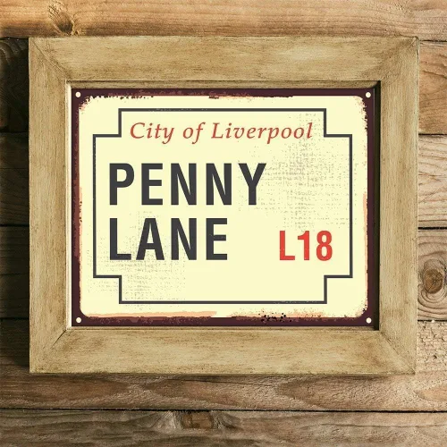 Vista 5 de Penny Lane Sign - Famous Landmark Road Place Home Decor, Rustic Metal Look Street Sign, Great Travel Accessories and Tourist Gift, 11x14 Unframed