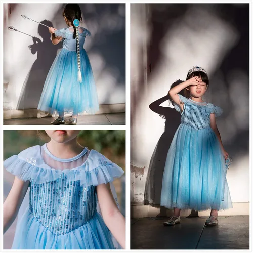 Vista 6 de Princess Costumes Birthday Party Dress Up for Little Girls with WigCrownMaceGloves Accessories 3-10 Years