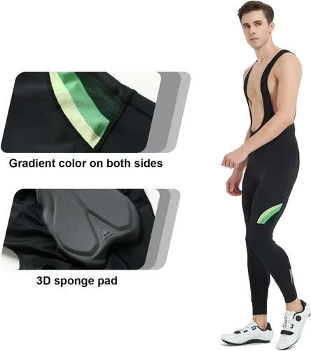Vista 5 de Santic Mallas con pechera de ciclismo para hombre, pantalones largos acolchados con bolsillo Verde