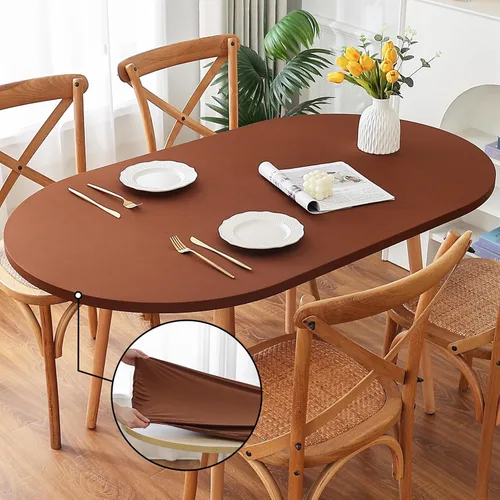 Vista 20 de Mantel redondo de elastano, suave y agradable a la piel, sin pelusas, funda de mesa de tela transpirable con banda elástica para comedor, reunión