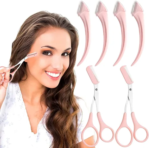 Vista 9 de ONEUPIN Kit de recortadora de cejas 12 en 1, herramienta multiusos para dermaplaning exfoliante, tijeras de cejas, maquinilla de afeitar de cejas
