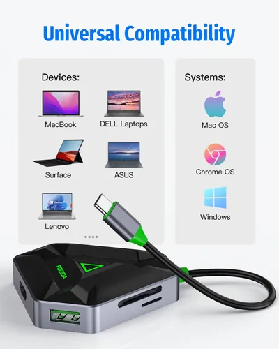 Vista 7 de Hub USB C múltiple, estación de acoplamiento USB con adaptador HDMI, 3 puertos de datos divisores USB 3.0 y lector de tarjetas SD/TF, compatible