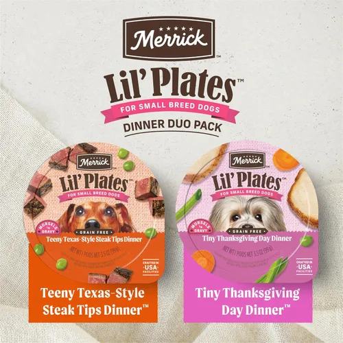 Vista 5 de Merrick Lil’ Plates Duos de Cena Sin Granos, Almuerzos Blandos Naturales para Perros Pequeños, Variedad de Carne de Res y Pavo - (Paquete de 1) 1.2