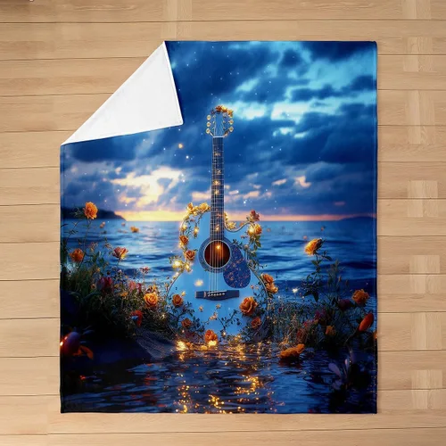 Vista 11 de Red Guitar Flannel Fuzzy Blanket,Hip Pop Music Fleece Throw Blanket Kids Girls Boys Home Room Decor,Red Fire Fashion Guitar Bed Blanket,Musical Note