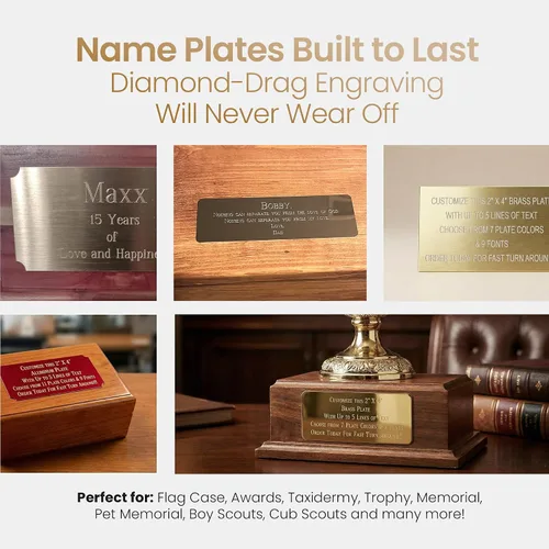 Vista 3 de Placas de nombre personalizadas, placa grabada de latón macizo, placas deportivas de fantasía de aluminio grabadas/grabadas, etiqueta