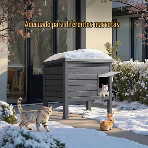 Vista 3 de DRATO Casa para Gatos de Exterior, Refugio para Gatos Ferales Resistente a la Intemperie con Piso Elevado, Cálida, Material PP, Casa Exterior