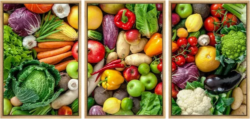 Vista 94 de wall26 Lienzo enmarcado para pared, juego de arte de hierbas, verduras y condimentos en madera, alimentos, fotografía cultural, realismo, paisaje