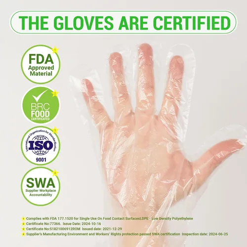 Vista 2 de Guantes desechables de plástico para manipulación de alimentos, servicio de cocina, guantes desechables para cocinar