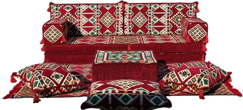 Vista 8 de arabicsofa Juego de sofá de dos plazas étnico individual – Funda lavable estilo bohemio cojines de suelo con sofá otomano