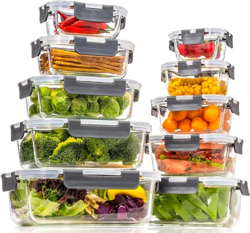 Vista 9 de coccot Recipientes de vidrio para almacenamiento de alimentos con tapas herméticas, recipientes de vidrio para preparación de comidas con tapas a