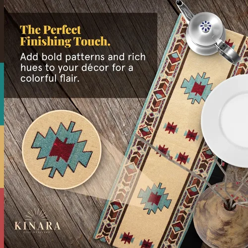 Vista 5 de Kinara Carrizo Camino de mesa – Diseño nativo americano del suroeste – Patrón hermoso y único – Tejido fino de 12.25 x 72 pulgadas.