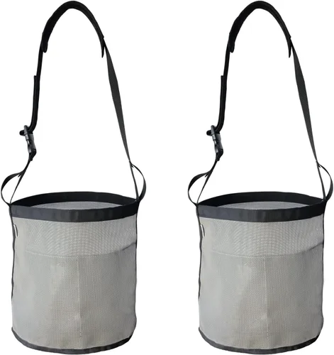 Vista 9 de Bolsa de alimentación para caballos, cubo de alimentación de caballos de grano de malla de nailon (negro 2P) con correa ajustable, almohadilla