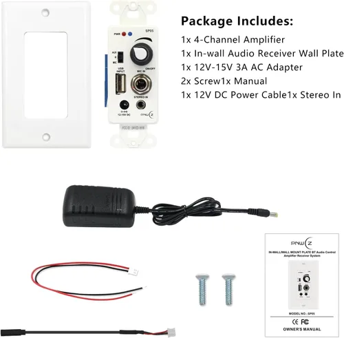 Vista 7 de Amplificador de pared compatible con Bluetooth 4 canales, control de volumen, placa de pared con entradas USB/MIC/AUX (0.138 in) Bloque