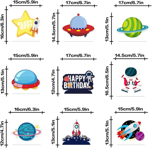 Vista 4 de LINGTEER Outer Space - Centro de mesa de cumpleaños con diseño de panal de abeja, 9 piezas con temática de astronauta Solay, decoración de fiesta