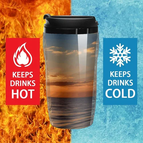 Vista 5 de Sunset Palm Tree Ocean Coffee Cup Hot Coffee Travel Mug Reusable Iced Coffee Cups Double Heat Insulation Coffee Mug with Leak-Proof Lid Stylish