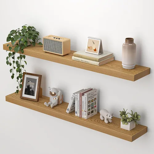 Vista 26 de Heimlove Estantes flotantes para pared, estante de 16 pulgadas para baño pequeño, almacenamiento montado y exhibición, estantes de madera para Negro