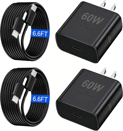 Vista 9 de Cargador USB C súper rápido de 60 W, cargador tipo C, bloque de carga rápida para teléfono Android con cable de carga rápida USB C de 10 pies