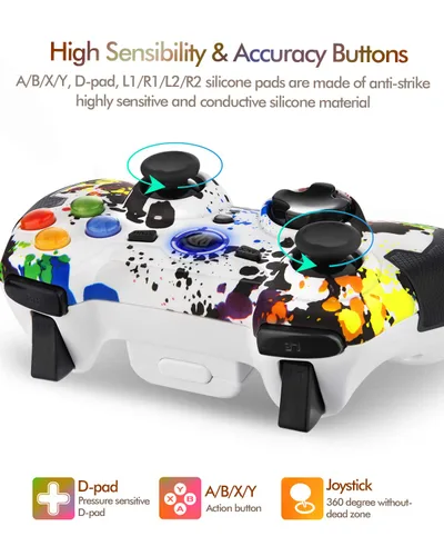Vista 4 de EasySMX Controlador inalámbrico 2.4G para PS3, gamepads de PC con rango de botón de disparo de vibración de hasta 32.8ft, compatible con Windows PC