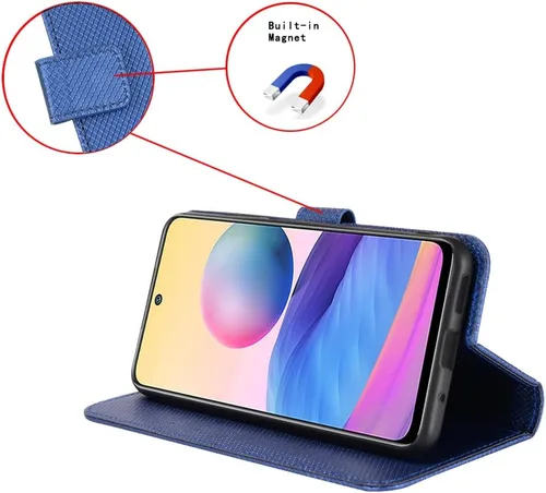 Vista 6 de Funda de piel sintética con tapa para Oppo Reno2 Z, para Oppo Reno2 F, funda con tapa de piel sintética, color azul