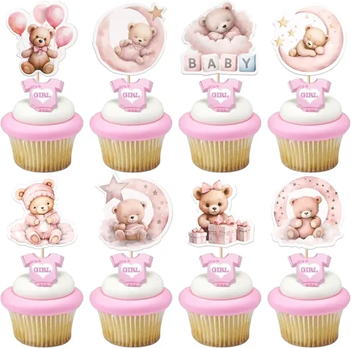 Vista 12 de Rsstarxi Paquete de 24 Adornos para Cupcakes We Can Bearly Wait con Purpurina de Oso para Baby Shower, Palillos Decorativos para Cupcakes