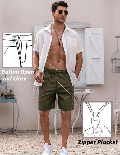 Vista 3 de COOFANDY Mens Linen Short Elastic Waist Drawstring Casual Summer Beach Shorts