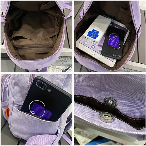 Vista 5 de Mini mochila para mujeres y hombres, pequeña bolsa de lona estética, mochila de trabajo, mochila linda, bolso casual, Blanco, Mochilas Daypack