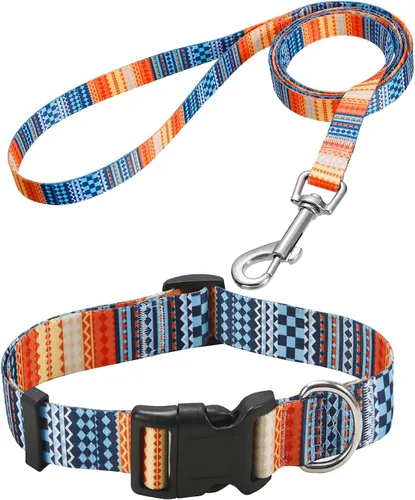 Vista 12 de Mihqy - Collar de perro, patrones geométricos florales, tribales, bohemios, collar de estilo étnico, suave y ajustable, para perros pequeños