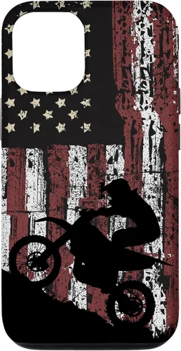 Vista 28 de Motocross Dirt Track Racing - Carcasa para iPhone 17, diseño de bandera de EE. UU., estilo vintage