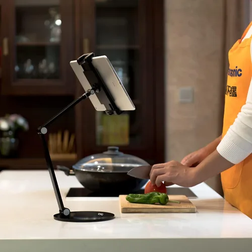 Vista 5 de KABCON Soporte para tableta, ajuste ajustable giratorio de 360°, multiángulo, nivel de ojo, de aluminio, sólido, brazo largo, para iPad Series