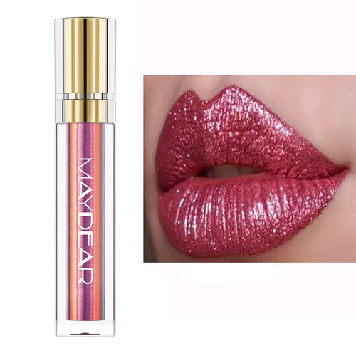 Vista 8 de Maydear Lápiz labial camaleón, color rosa de alta pigmentación para mujer, brillo de labios metálico, cobertura completa, multicromo, maquillaje