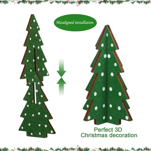 Vista 3 de 3 piezas de decoración de mesa de Navidad, decoración de árbol de Navidad, mesa de madera rústica, centro de mesa de Navidad de madera rústica