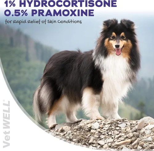 Vista 2 de VetWELL Spray de hidrocortisona para perros y gatos – Alivio de picazón en la piel de puntos calientes, picaduras, rasguños, piel irritada