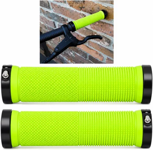 Vista 2 de PLATT - Puños de manillar de bicicleta con gomas de goma coloridas Puños de bicicleta cómodos para bicicletas BMX/MTB verde (Green+End Caps)