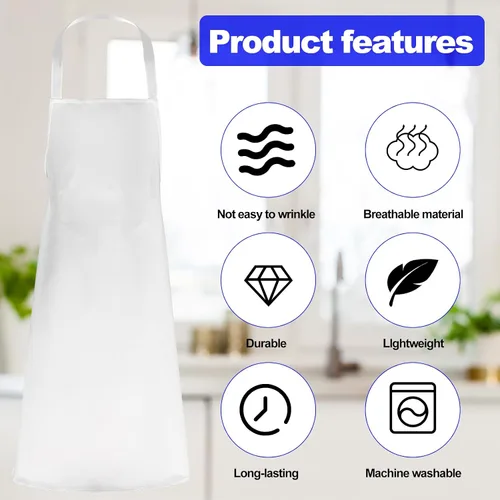 Vista 5 de Delantales unisex con peto, paquete de 12 delantales de chef blancos con lazos extralargos, lavables para mujeres y hombres, cocinar, restaurante