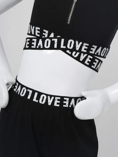 Vista 7 de dPois Conjunto de brasier deportivo de hip hop para niñas y niñas, con pantalones atléticos, pantalones de calle