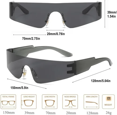 Vista 5 de BAWUYI Y2K - Lentes de sol envolventes futuristas para hombres y mujeres, visera cibernética, deportivos, monobloque, accesorios de los años 2000