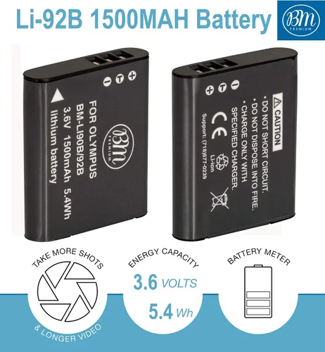 Vista 3 de BM Premium 2 LI-90B, LI-92B Baterías y cargador de batería dual para cámaras Olympus Tough TG-7, TG-1, TG-2, TG-3, TG-4, TG-5, TG-6, TG-Tracker