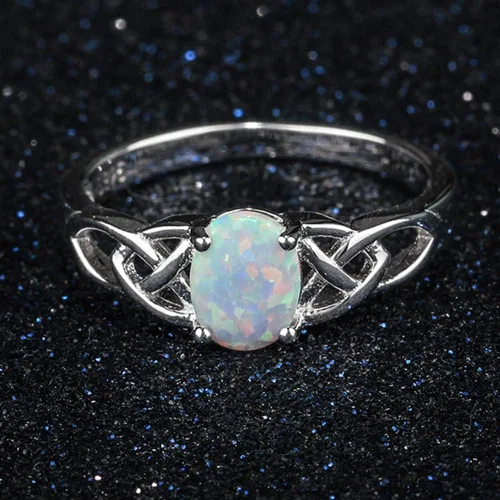 Vista 4 de Anillo de compromiso de boda con forma de corazón de ópalo de fuego de plata de ley 925, Metal, Ópalo