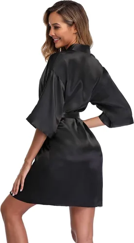Vista 5 de iFigure, Bata estilo kimono corto, albornoz, batas de novia sedosas, bata de baño