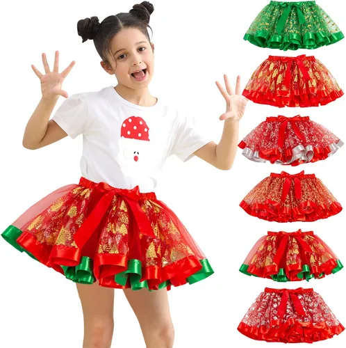 Vista 2 de Tutu Skirt Princess Ballet Dance Skirts Layered Tulle Sequin Star Girls Toddler Dress Bowknot Outdoor Pleated
