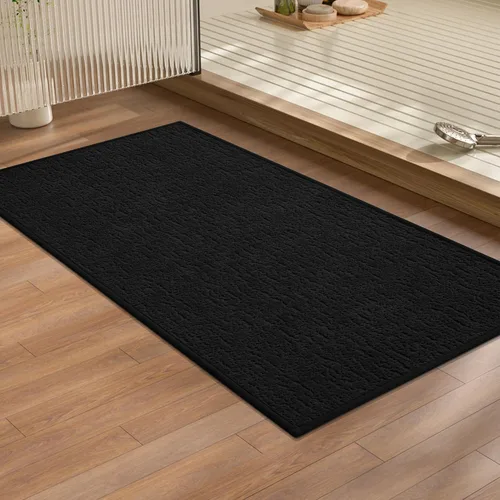 Vista 15 de Chakme Juego de 2 alfombras de baño ultrafinas, absorbentes, antideslizantes, lavables a máquina, color negro, 17 x 24 pulgadas / 17 x 30 pulgadas
