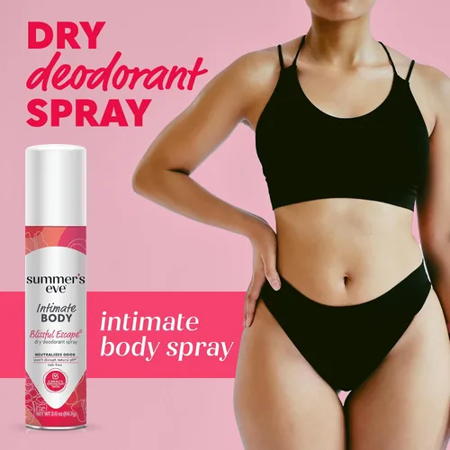 Vista 3 de Summer's Eve Spray femenino refrescante diario, Blissful Escape, 2 onzas Spray corporal diario sin talco para mujeres, cuidado femenino que
