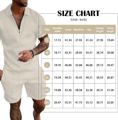 Vista 6 de Aulemen Conjunto deportivo de 2 piezas con cremallera para hombre, manga corta, camiseta polo y pantalones cortos, conjuntos de verano para hombre