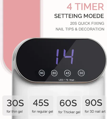 Vista 4 de Lámpara de uñas LED UV de 76 W, secadora de luz para esmalte de uñas, secadora de uñas LED con 38 cuentas LED, 4 temporizadores, sensor inteligente