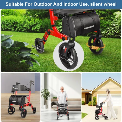 Vista 2 de Andador ligero con asiento para personas mayores, andador plegable con neumáticos grandes todo terreno a prueba de pinchazos, altura ajustable