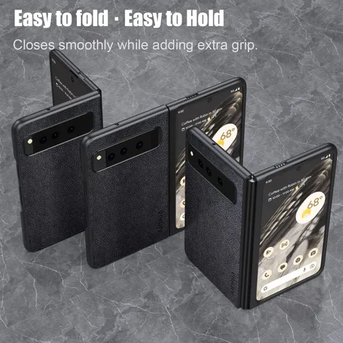 Vista 6 de Funda para Google Pixel Fold, funda de cuero premium para teléfono con diseño retro para Google Pixel Fold 5G (negro)