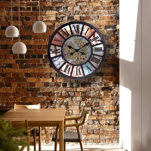 Vista 3 de Unique Moving Gear - Reloj de pared extra grande de 21 pulgadas, funciona con pilas, decoración industrial retro estilo casa de campo steampunk