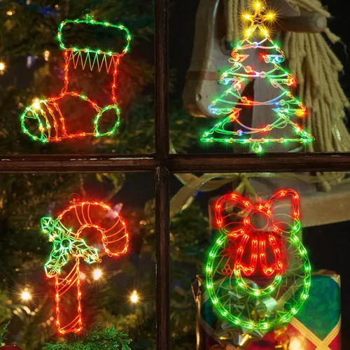 Vista 11 de Paquete de 2 luces de silueta de ventana de Navidad de 50 L, incluyendo: 1 estrella x 1 estrella de Belén